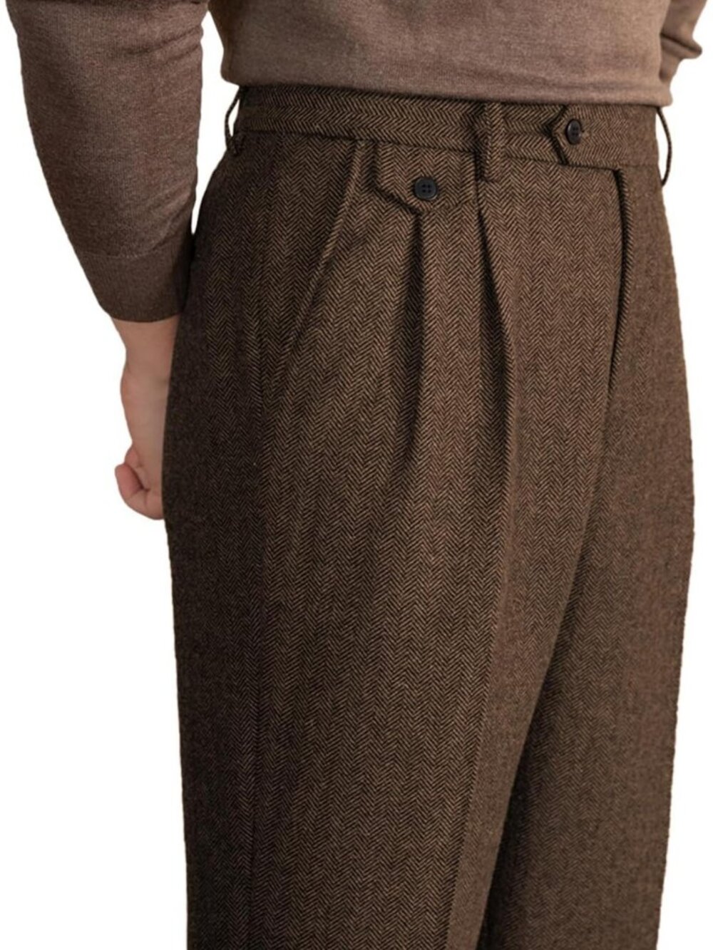Vintage Herringbone Tweed Dress Pants for Men | Regular Fit Suit Trousers